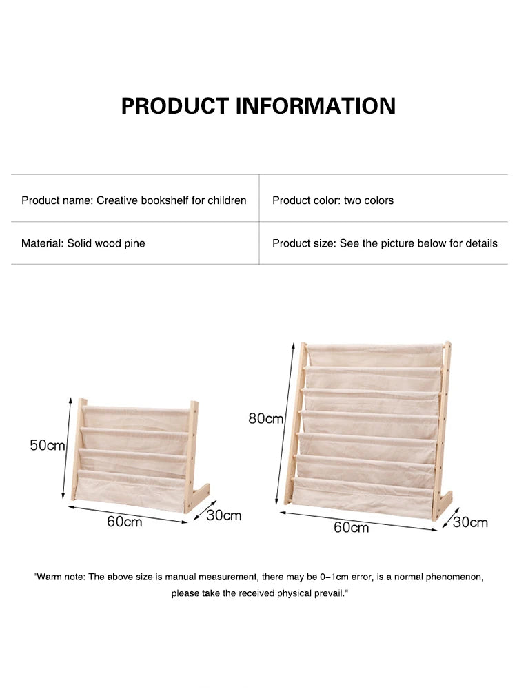 Solid Wood Children Bookshelf Multi-Layer Movable Shelf