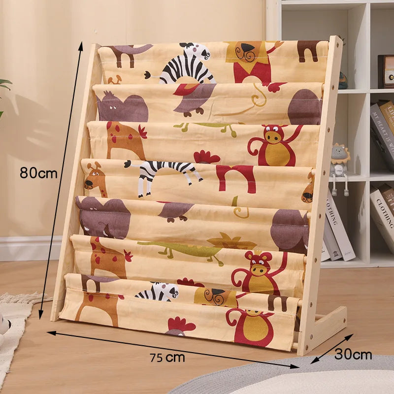 Solid Wood Children Bookshelf Multi-Layer Movable Shelf