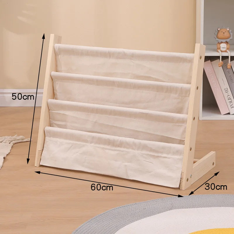 Solid Wood Children Bookshelf Multi-Layer Movable Shelf